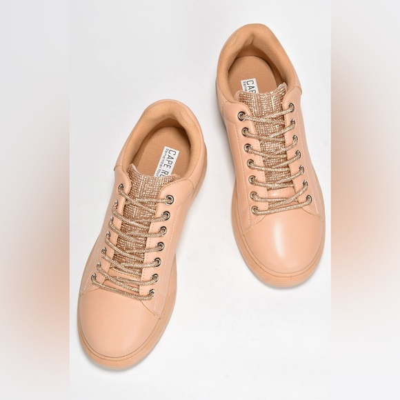Sale Nude Rose Gold Rhinestone Shoe Lace Rope Sneakers - Picture 6 of 7